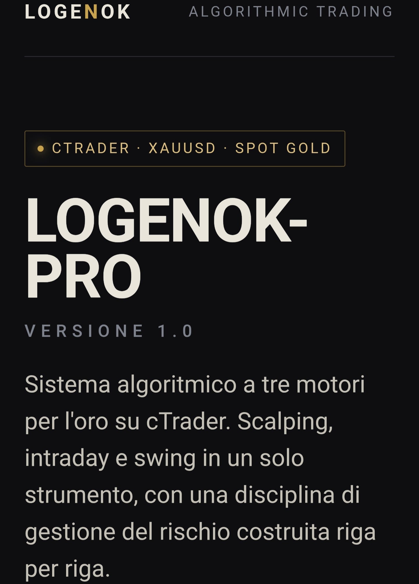 LOGENOK-PRO v Sistema algoritmico XAUUSD per CTrader